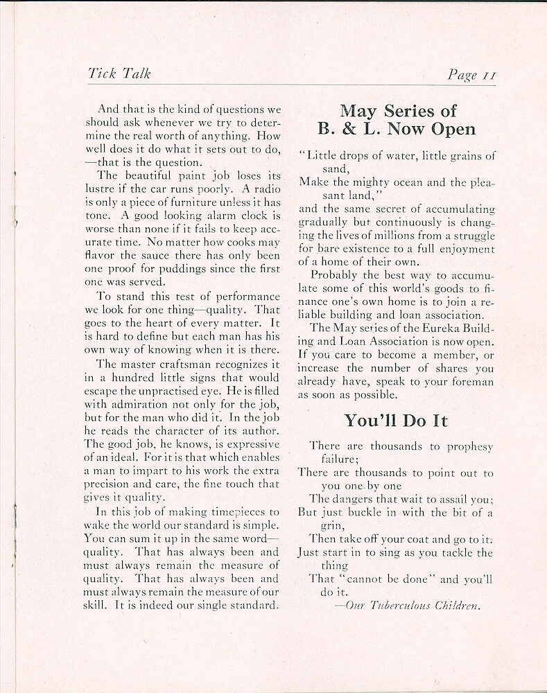 Westclox Tick Talk, April 20, 1930 (Factory Edition), Vol. 15 No. 20 > 11. Marketing: Continuation Of Text About The "Big Ben, Daddy Of The Westclox Family, Wakes The World" Ad.