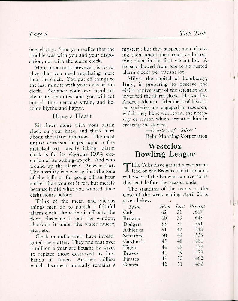 Westclox Tick Talk, May 5, 1930 (Factory Edition), Vol. 15 No. 21 > 2. Article: "An Injustice Exposed"