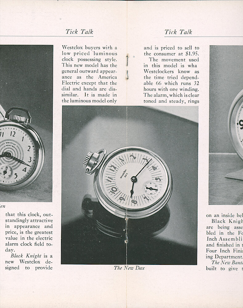 Westclox Tick Talk, August 1932 (Factory Edition), Vol. 18 No. 1 > 8-9. New Models: "Five Outstanding New Models Placed On The Market" New Model: Dax Style 2