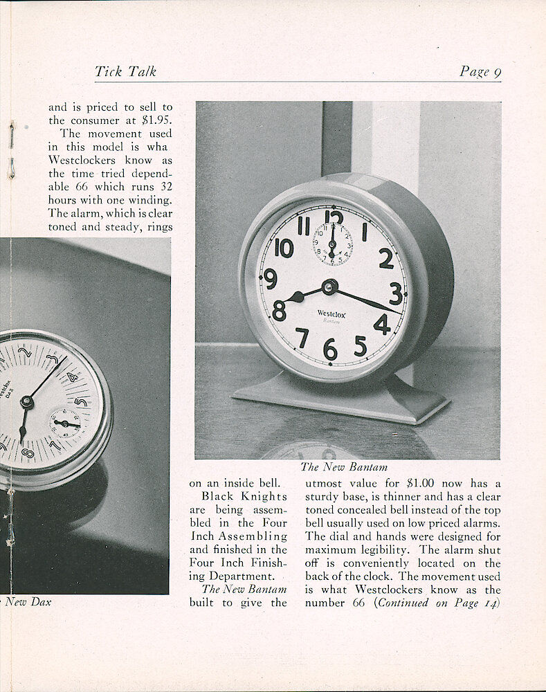 Westclox Tick Talk, August 1932 (Factory Edition), Vol. 18 No. 1 > 9. New Models: "Five Outstanding New Models Placed On The Market" New Model: Bantam Style 2