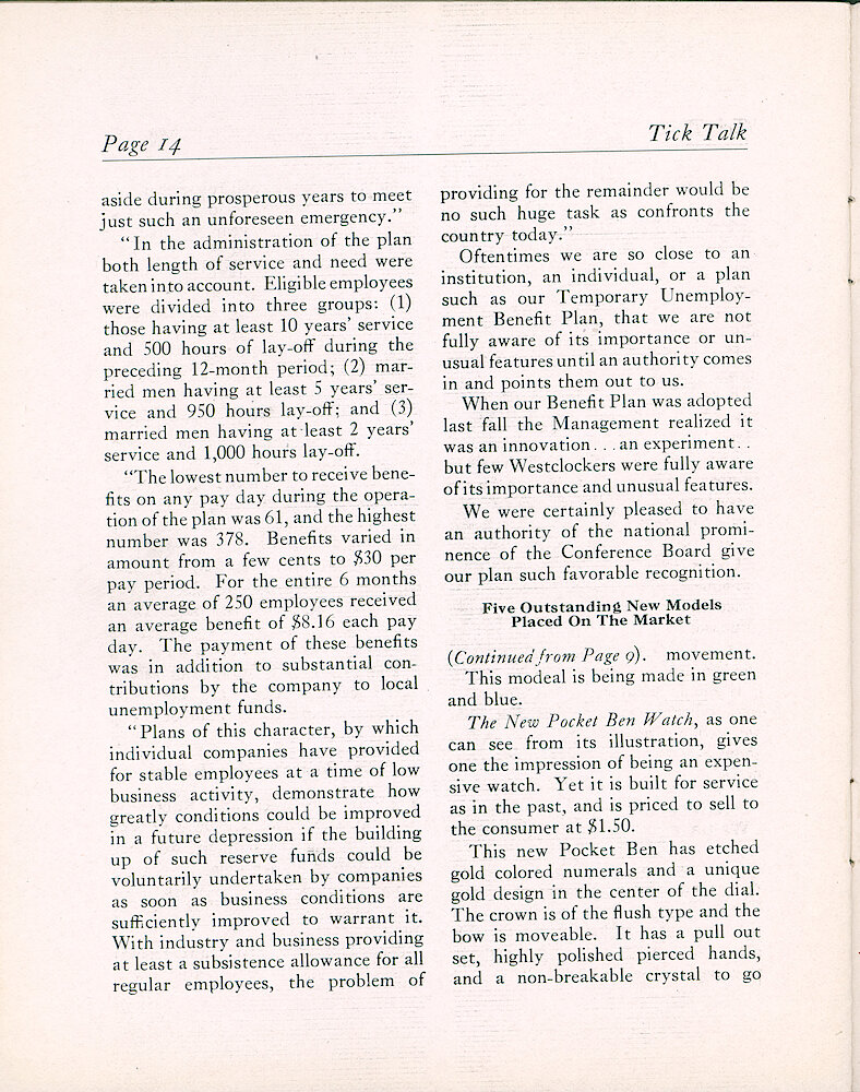 Westclox Tick Talk, August 1932 (Factory Edition), Vol. 18 No. 1 > 14. New Models: "Five Outstanding New Models Placed On The Market"