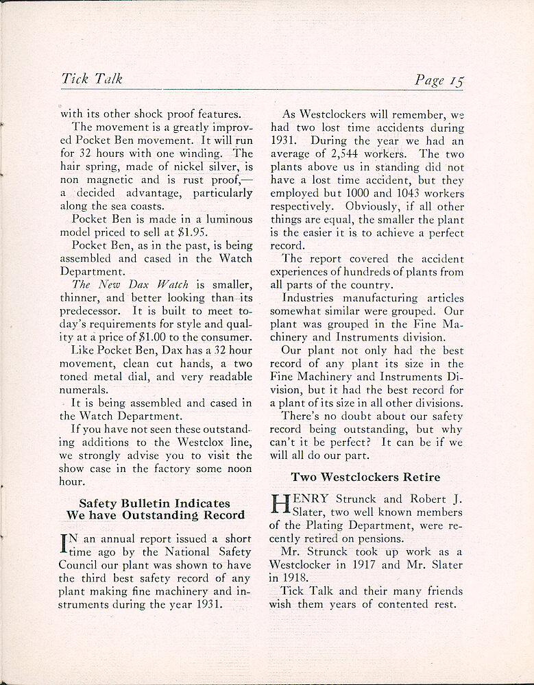 Westclox Tick Talk, August 1932 (Factory Edition), Vol. 18 No. 1 > 15. New Models: "Five Outstanding New Models Placed On The Market"