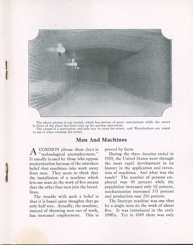 Westclox Tick Talk, September 1936 (Factory Edition), Vol. 21 No. 7 > 11. Factory: The Tunnel For Crossing The Street.