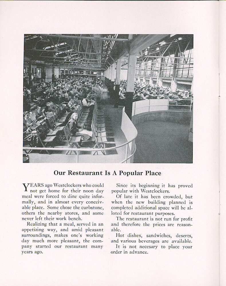 Westclox Tick Talk, April 23, 1937 (Factory Edition), Vol. 22 No. 2 > 4. Picture: "Our Restaurant Is A Popular Place" The New Addition Will Allow The Restaurant To Expand.