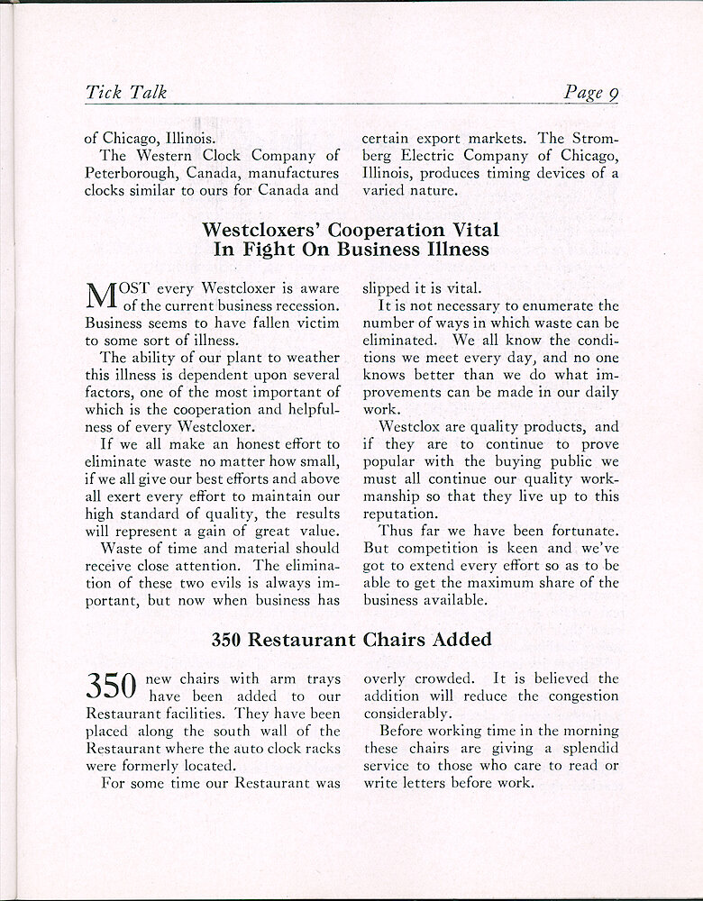 Westclox Tick Talk, January 25, 1938 (Factory Edition), Vol. 23 No. 1 > 9. Factory (Seth Thomas): "Move River To Extend Seth Thomas Plant".