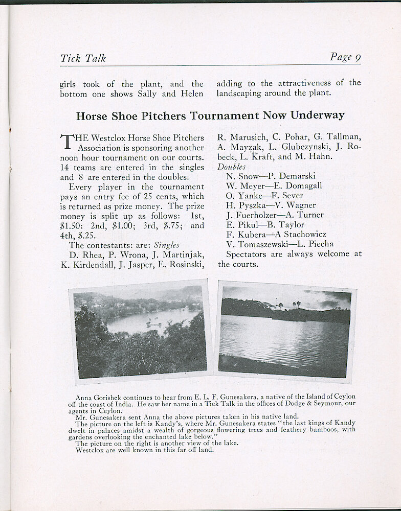 Westclox Tick Talk, August 5, 1938 (Factory Edition), Vol. 23 No. 6 > 9. Article: "Big Ben Girls Visit Westclox In Canada"