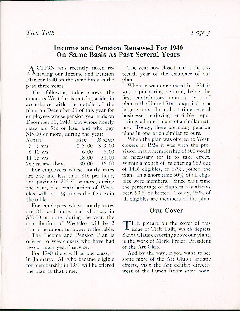 Westclox Tick Talk, December 1939 (Factory Edition), Vol. 24 No. 12 > 3. Cover Caption: Christmas Cover, Created By Merle Freier, President Of The Art Club.