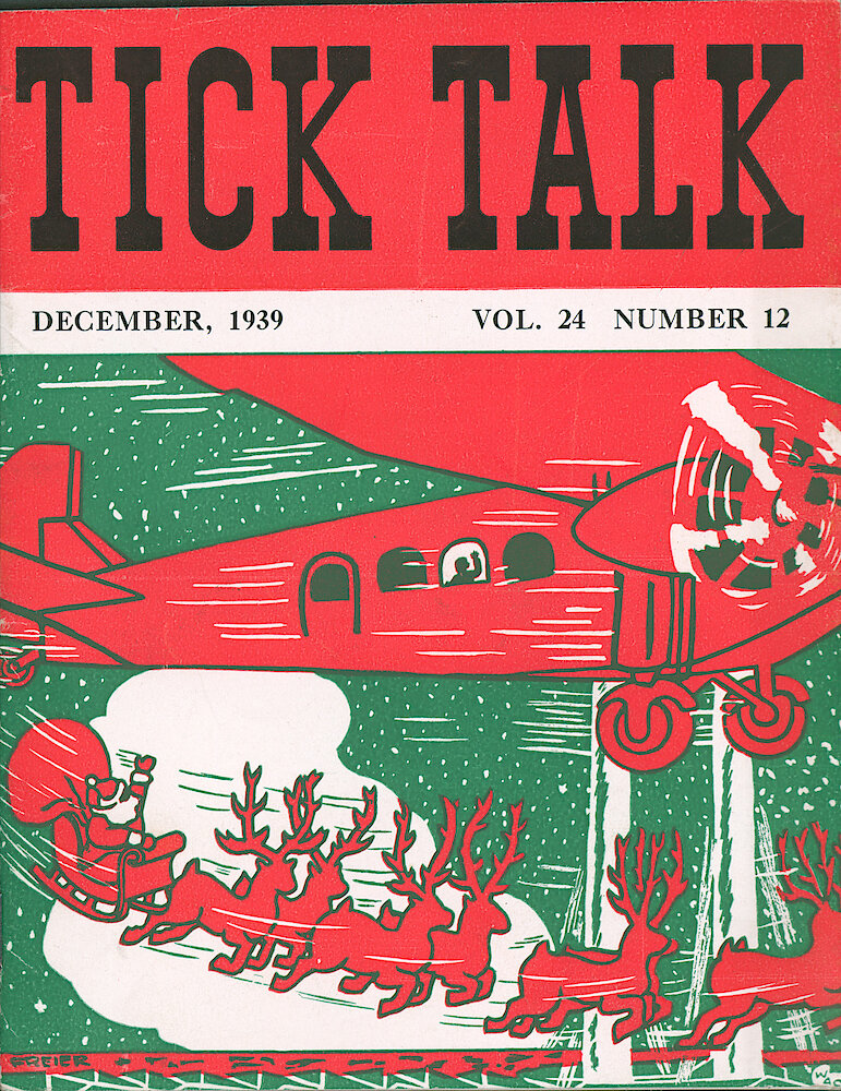 Westclox Tick Talk, December 1939 (Factory Edition), Vol. 24 No. 12 > F. Picture: Christmas Cover, Created By Merle Freier, President Of The Art Club. Caption On Page 3.