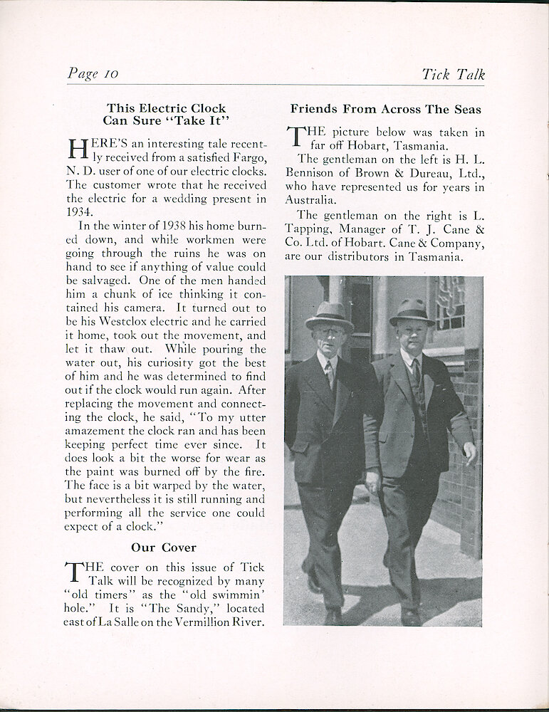 Westclox Tick Talk, March 3, 1940 (Factory Edition), Vol. 25 No. 1 > 10. Cover Caption:  The Old Swimming Hole (the Sandy) Located East Of La Salle On The Vermillion River.