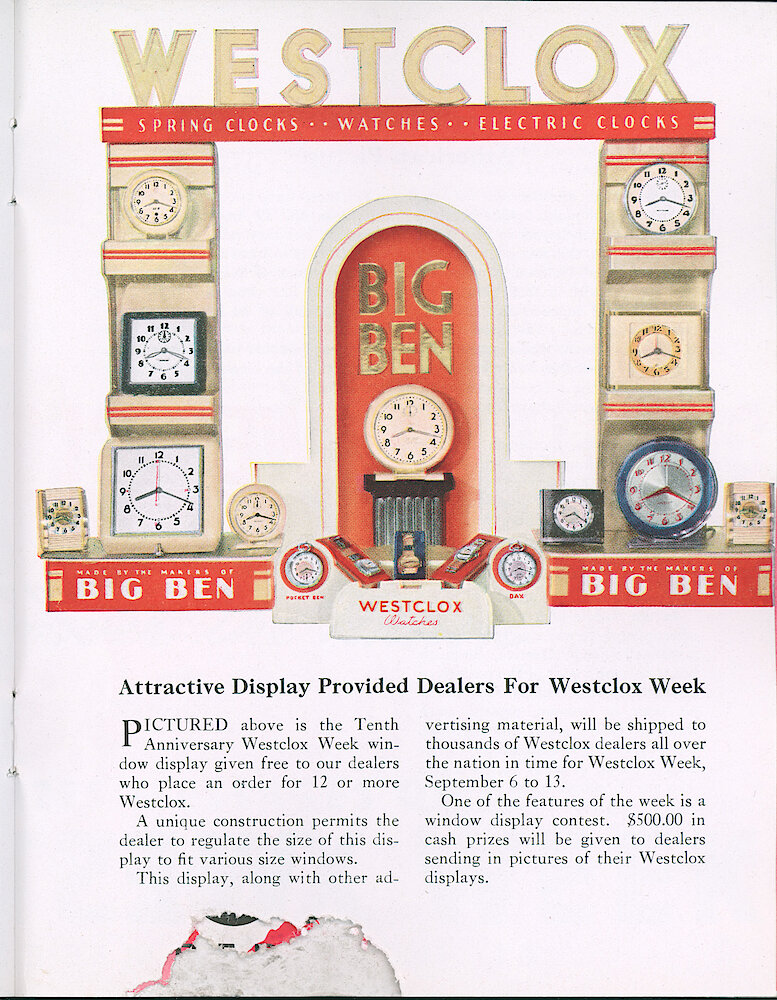 Westclox Tick Talk, July 1941 (Factory Edition), Vol. 26 No. 6 > 17. Marketing: "Attractive Display Provided Dealers For Westclox Week" September 6 - 13.