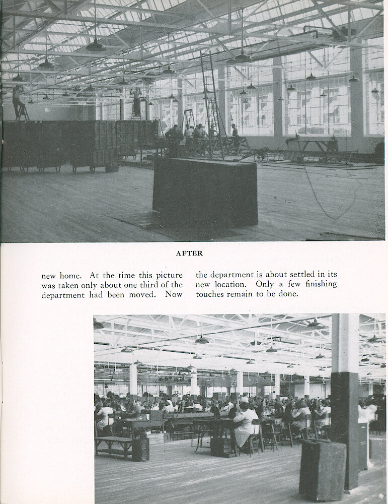 Westclox Tick Talk, September 1941 (Factory Edition), Vol. 26 No. 8 > 5. ACTORY: "Second Section Of Building Now Occupied, Final Section Being Demolished". "After" Picture. FACTORY: "Foot Press Now In New Home".