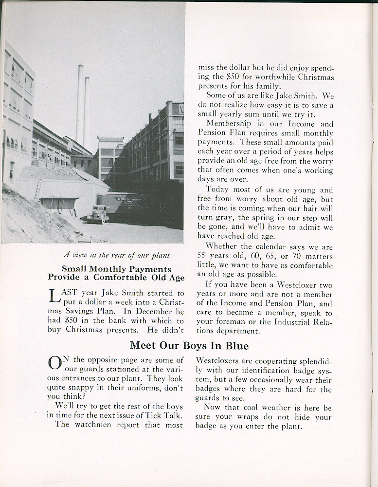 Westclox Tick Talk, September 1941 (Factory Edition), Vol. 26 No. 8 > 8. Factory: "A View At The Rear Of Our Plant." Between The Five Story Building And The Main Part.