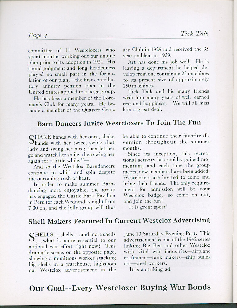 Westclox Tick Talk, June 1942 (Factory Edition), Vol. 27 No. 6 > 4. Advertisement Caption: "Shell Makers Featured In Current Westclox Advertising" Ad For June 13 Saturday Evening Post. The Ad Is On Page 5.