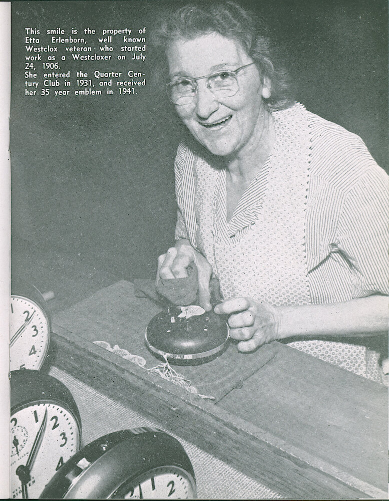 Westclox Tick Talk, April 1947, Vol. 32 No. 4 > 25. Personnel: Etta Erlenborn, Who Started At Westclox In 1906.