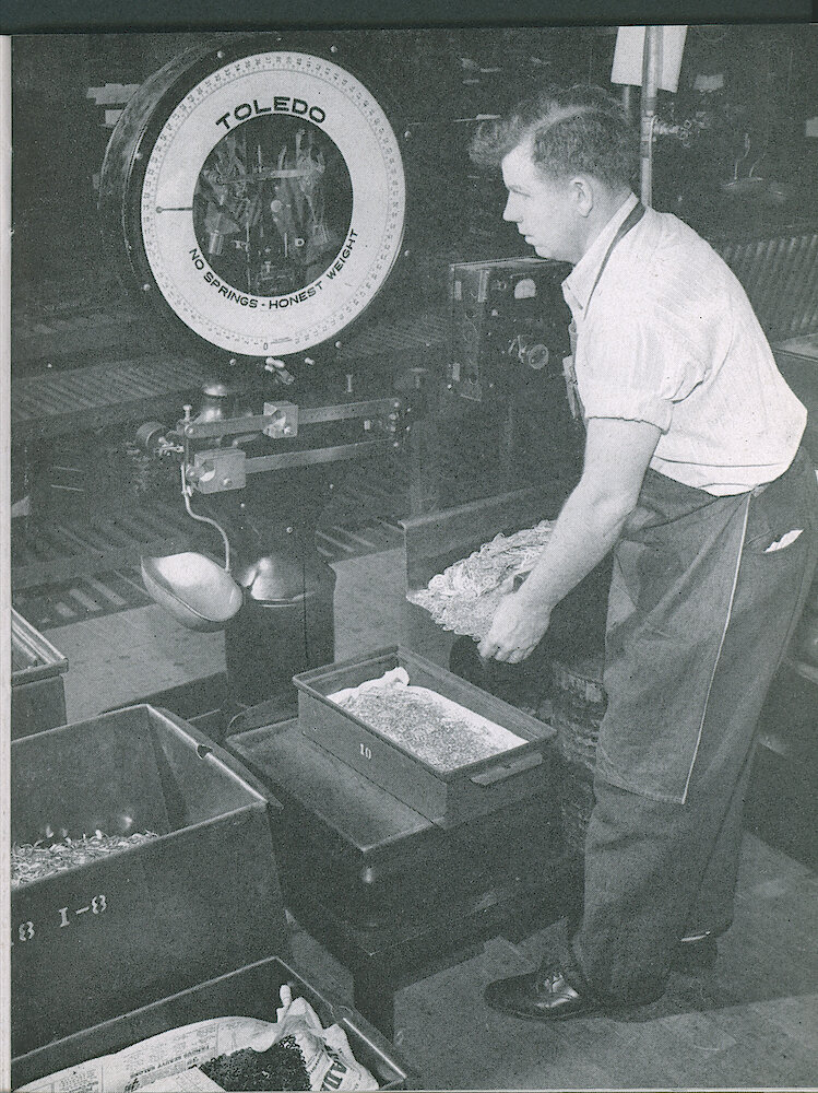 Westclox Tick Talk, September 1947, Vol. 32 No. 9 > 29. Picture: Manufacturing: "Scales Count Millions Of Small Parts".