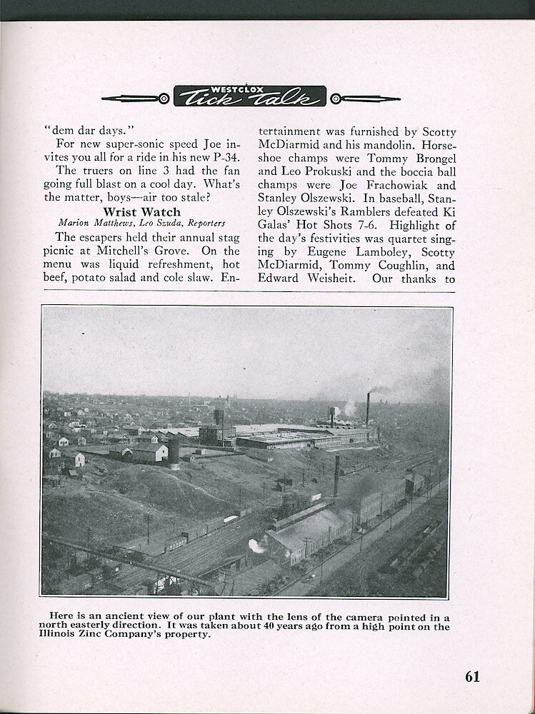 Westclox Tick Talk, September 1947, Vol. 32 No. 9 > 41. Historical Picture: The Factory About 40 Years Ago, Taken From A High Point On Illinois Zinc Company Property.