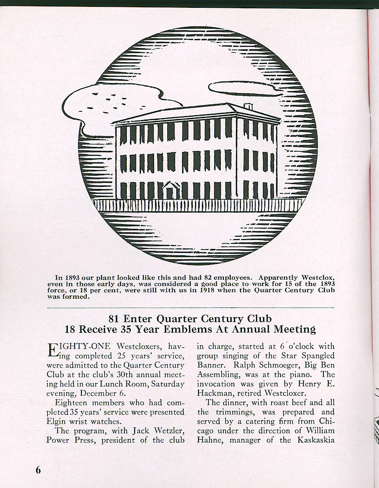 Westclox Tick Talk, December 1947, Vol. 32 No. 12 > 6. Historical Picture: "In 1983 Our Plant Looked Like This And Had 82 Employees.