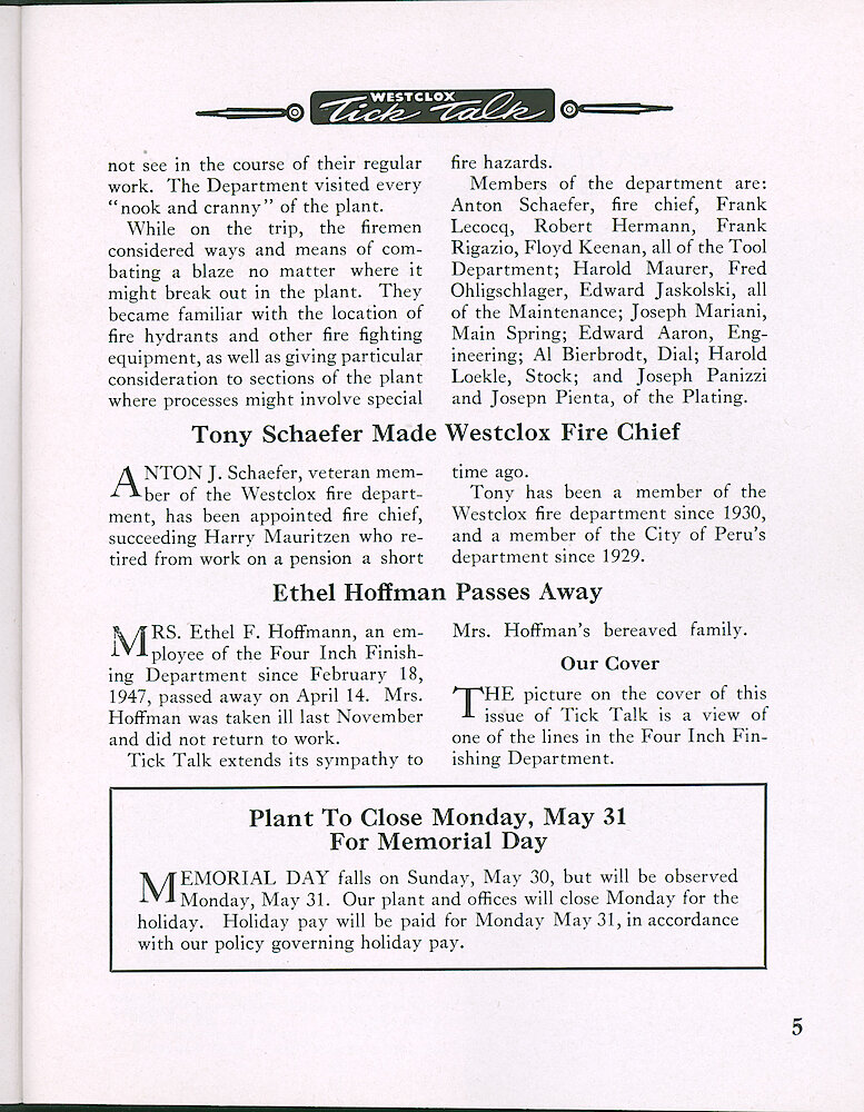 Westclox Tick Talk, April 1948, Vol. 33 No. 4 > 5. Cover Caption: One Of The Lines In The Four Inch Finishing Department.