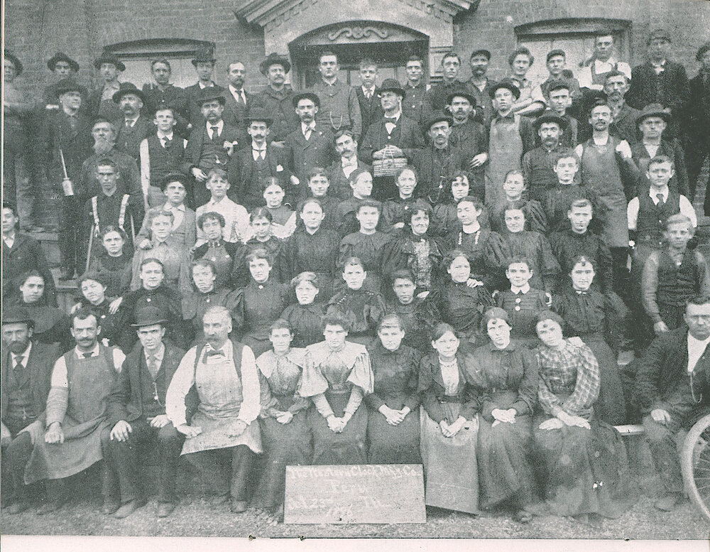 Westclox Tick Talk, October 1948, Vol. 33 No. 10 > 22. Historical Picture: Westclox Workforce In 1896. The Caption On Page 23 Gives Most Of The Names.