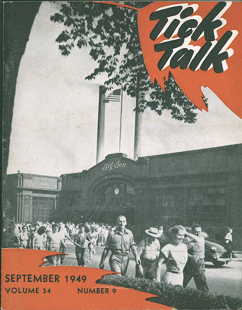 Westclox Tick Talk, September 1949, Vol. 34 No. 9 > F. Factory: Front View With Employees Leaving.