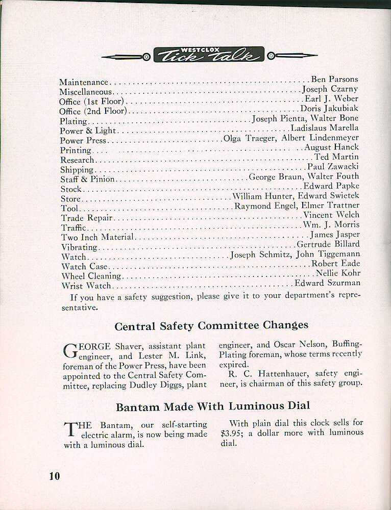 Westclox Tick Talk, January 1950, Vol. 35 No. 1 > 10. New Model: Bantam Electric Alarm Now Made With Luminous Dial. $4.95.