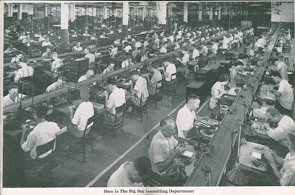 Westclox Tick Talk, March 1950, Vol. 35 No. 3 > 38-39. Factory: The Big Ben Assembling Department