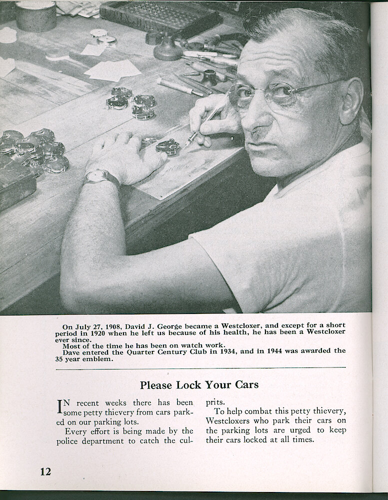 Westclox Tick Talk, September 1950, Vol. 35 No. 9 > 12. Personnel: David J. George Started At Westclox In 1908, Doing Watch Work Most Of The Time.