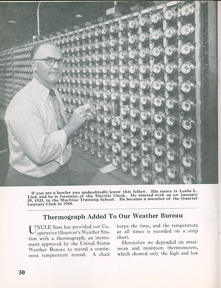 Westclox Tick Talk, November 1950, Vol. 35 No. 11 > 30. Personnel: Leslie L. Link, Foreman Of Electric Clock Department.