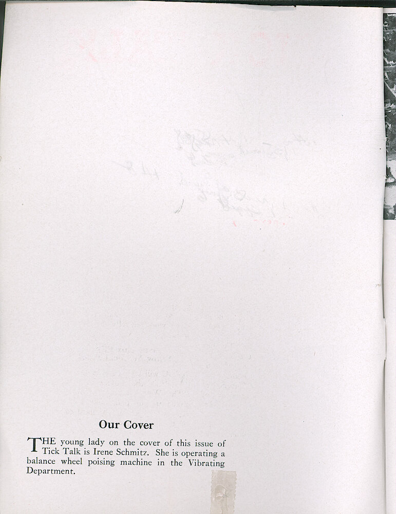 Westclox Tick Talk, January 1951, Vol. 36 No. 1. Cover Caption: Irene Schmitz Operates A Balance Wheel Poising Machine In The Vibrating Department.