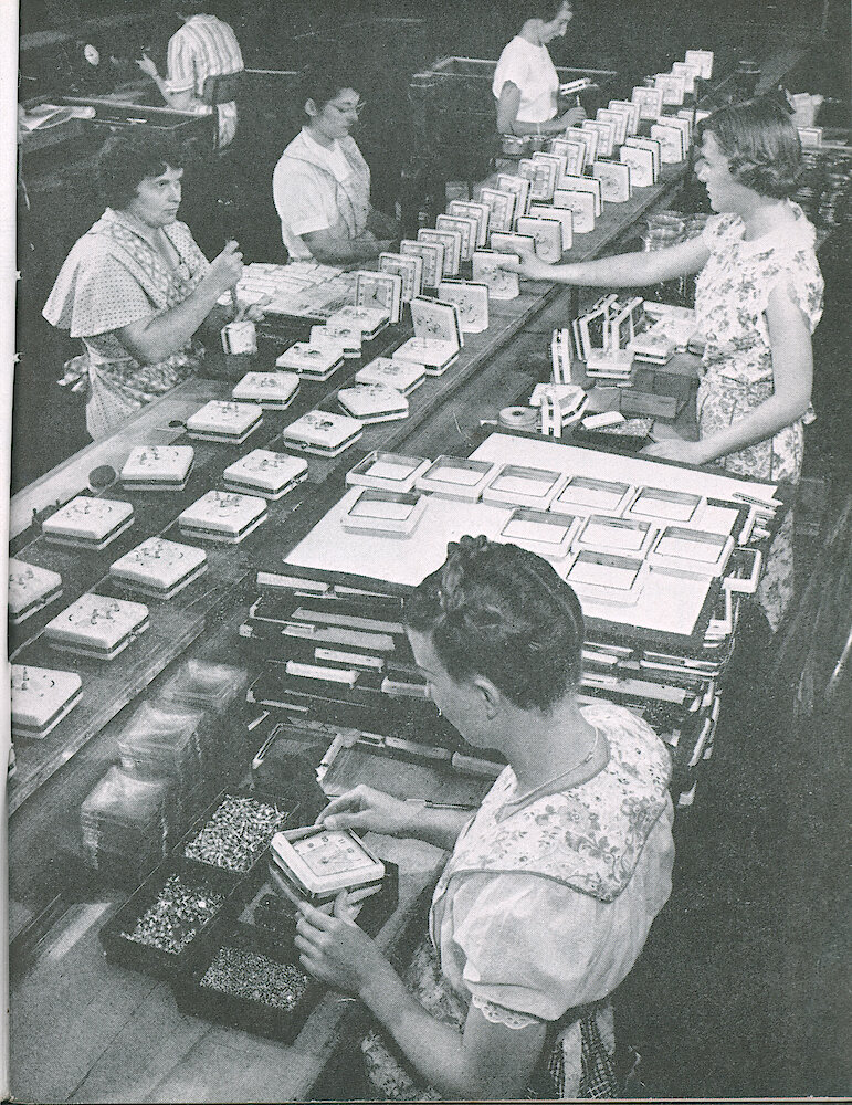 Westclox Tick Talk, January 1951, Vol. 36 No. 1 > 3. Factory: Section Of The General Finishing Line In The Four Inch Finishing Department (caption And Article On Previous Page).