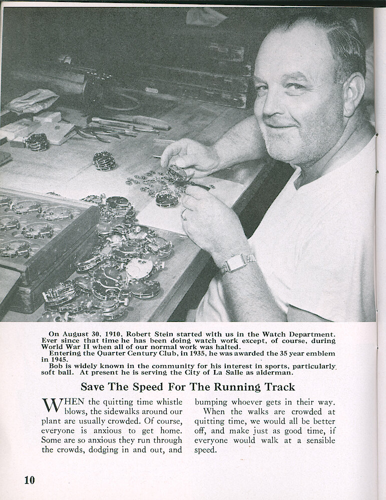 Westclox Tick Talk, January 1951, Vol. 36 No. 1 > 10. Personnel: Robert Stein Of The Watch Department Started At Westclox In 1910.