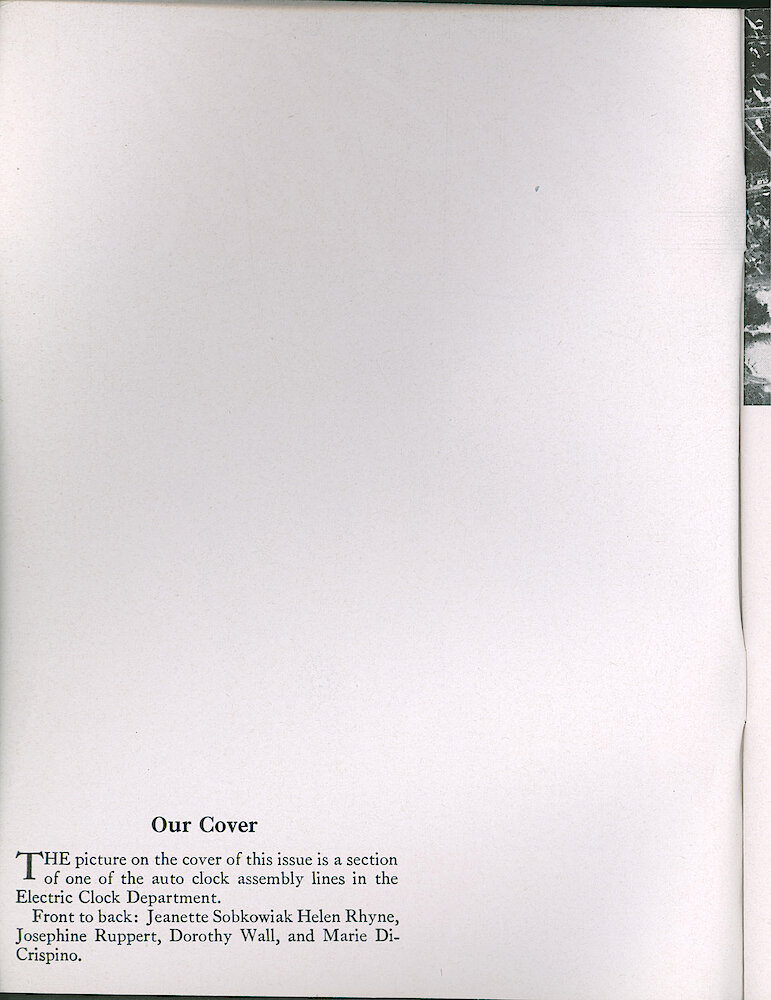 Westclox Tick Talk, March 1951, Vol. 36 No. 3. Cover Caption: One Of The Auto Clock Assembly Lines In The Electric Clock Department. From Front To Back: Jeanette Sobkowiak, Helen Rhyne, Josephine Ruppert, Dorothy Wall, And Marie Crispino.