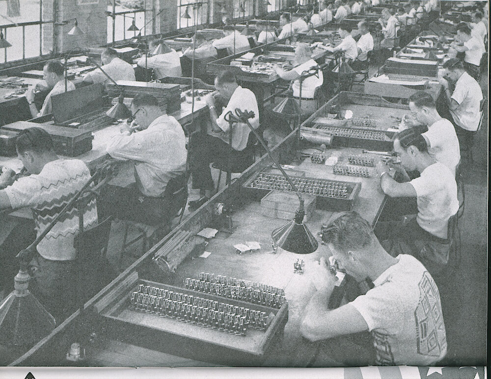 Westclox Tick Talk, March 1951, Vol. 36 No. 3 > 34. Manufacturing: A Section Of The Watch Department.