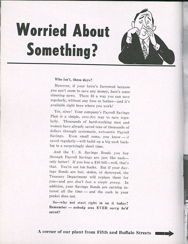 Westclox Tick Talk, March 1951, Vol. 36 No. 3 > 36. Picture Caption: "A Corner Of Our Plant From Fifth And Buffalo Streets" (for Picture On Page 37).