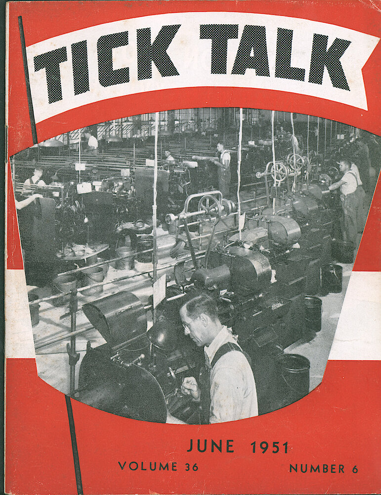 Westclox Tick Talk, June 1951, Vol. 36 No. 6 > F. Manufacturing: Phil Naleway And The Automatic Screw Department (caption On Page 15).