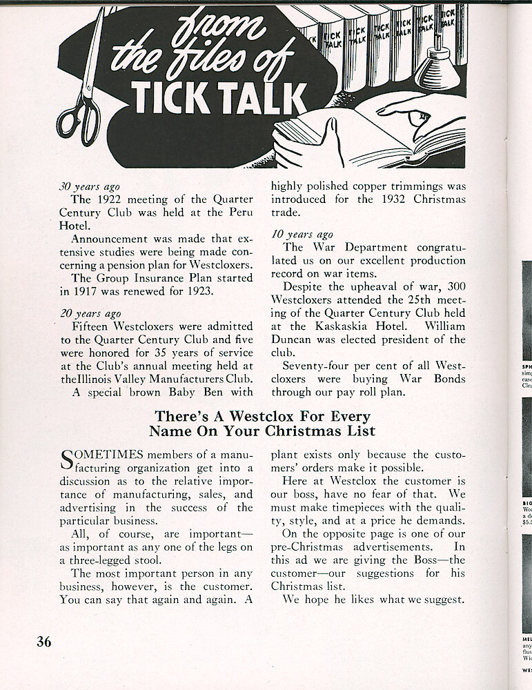 Westclox Tick Talk, December 1952, Vol. 37 No. 12 > 36. Marketing: Advertisement Caption: "There&039;s A Westclox For Every Name On Your Christmas List" Our Current Saturday Evening Post Ad Is On The Next Page.