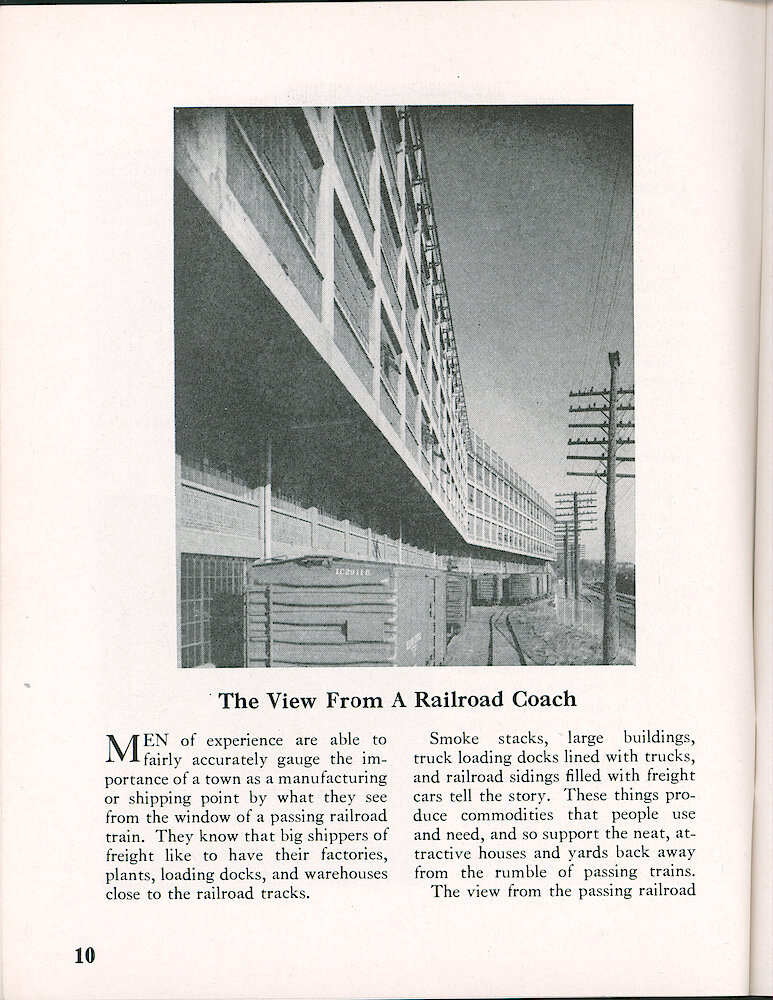 Westclox Tick Talk, May 1953, Vol. 38 No. 5 > 10. Factory: "The View From A Railroad Coach" Back View Of Peru Factory.