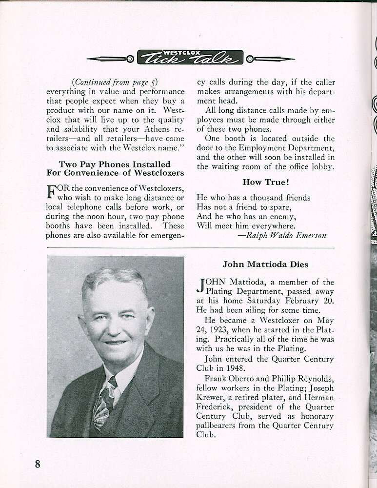 Westclox Tick Talk, February 1954, Vol. 39 No. 2 > 8. Corporate: Historical Article: "General Time President Hawthorne Addresses Athens Chamber Of Commerce"