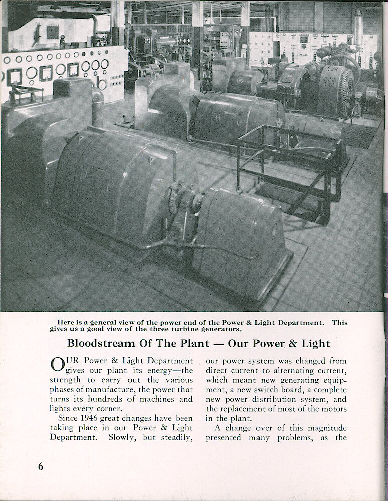 Westclox Tick Talk, April 1954, Vol. 39 No. 4 > 6. Factory: "Bloodstream Of The Plant — Our Power & Light"