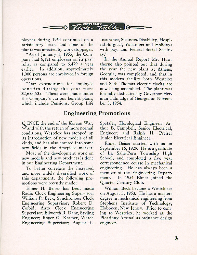 Westclox Tick Talk, March 1955, Vol. 40 No. 3 > 3. Corporate: High Lights Of General Time&039;s 1954 Annual Report.