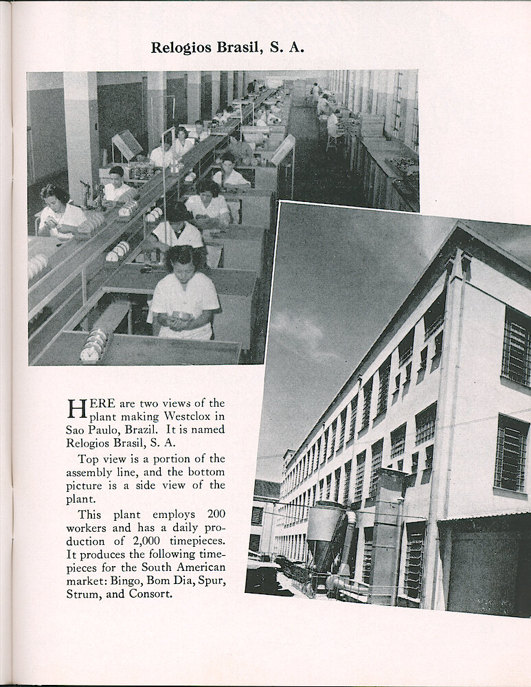 Westclox Tick Talk, August 1955, Vol. 40 No. 7 > 11. Factory: Corporate: Two Views Of The Westclox Factory In Sao Paulo, Brazil; Relogios Brasil, S. A.