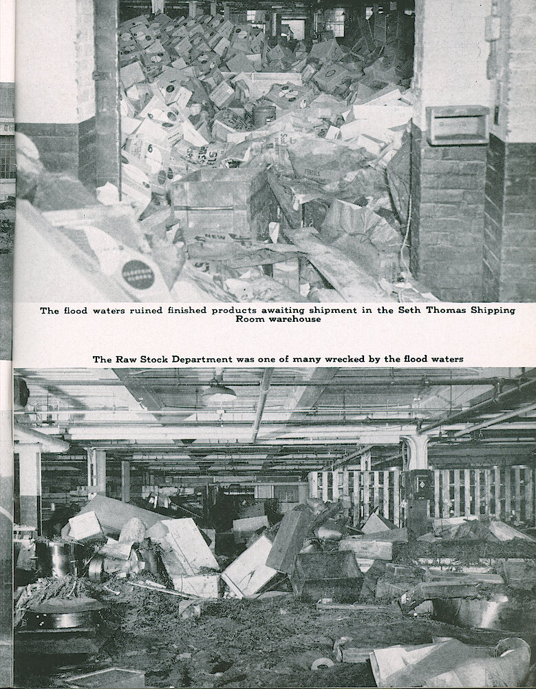 Westclox Tick Talk, October 1955, Vol. 40 No. 9 > 5. Corporate: "General Time&039;s Haydon And Seth Thomas Plants Hit By Flood" Seth Thomas Plant In Thomaston, Connecticut Suffered $1,000,000 Damage. The Haydon Plant In Torrington, Connecticut Sufferen Minor Damage.