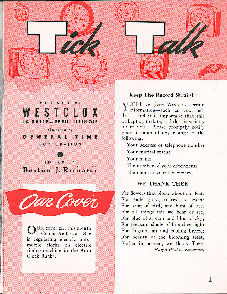 Clock & Watch Magazine Page: Westclox Tick Talk, March 1956, Vol. 41 No