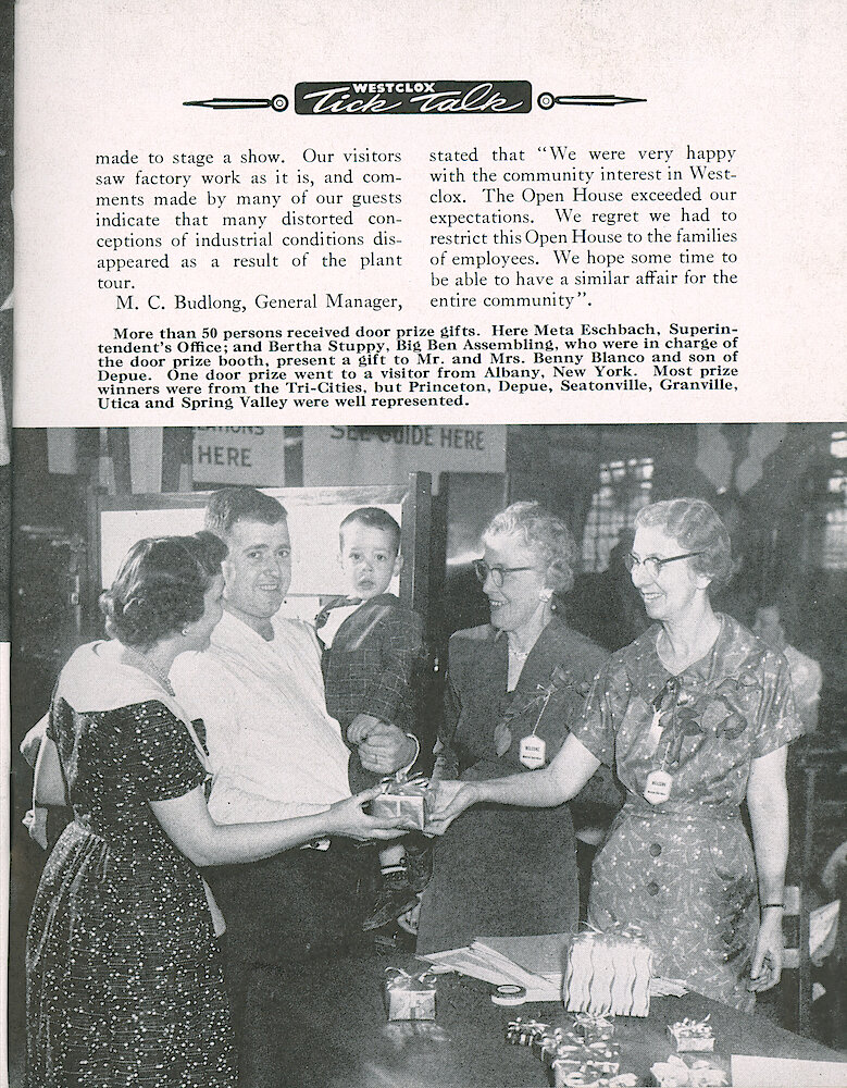 Westclox Tick Talk, May 1956, Vol. 41 No. 4 > 3. Factory: Open House April 25-26, 1956