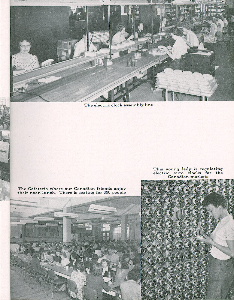 Westclox Tick Talk, August 1956, Vol. 41 No. 6 > 5. Factory: Corporate: "Western Clock Company, Limited Produces Clocks For The Canadian Market"