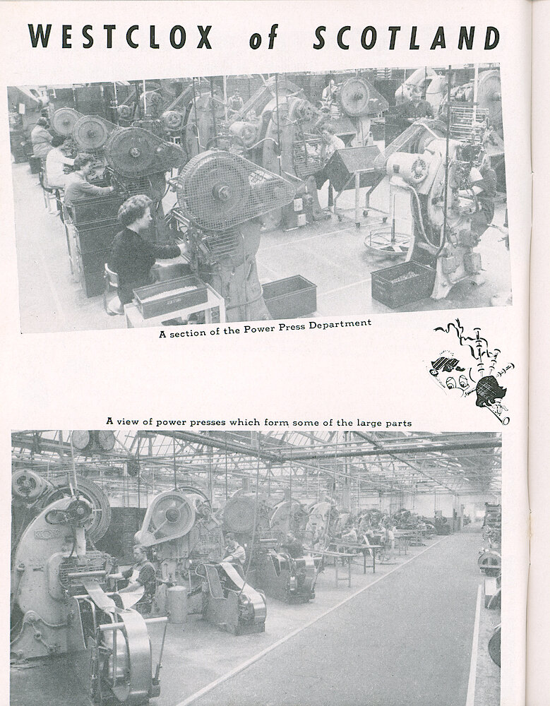 Westclox Tick Talk, October 1956, Vol. 41 No. 8 > 6. Factory: Corporate: "General Time&039;s Scottish Plant Now Producing 8000 Timepieces A Day"