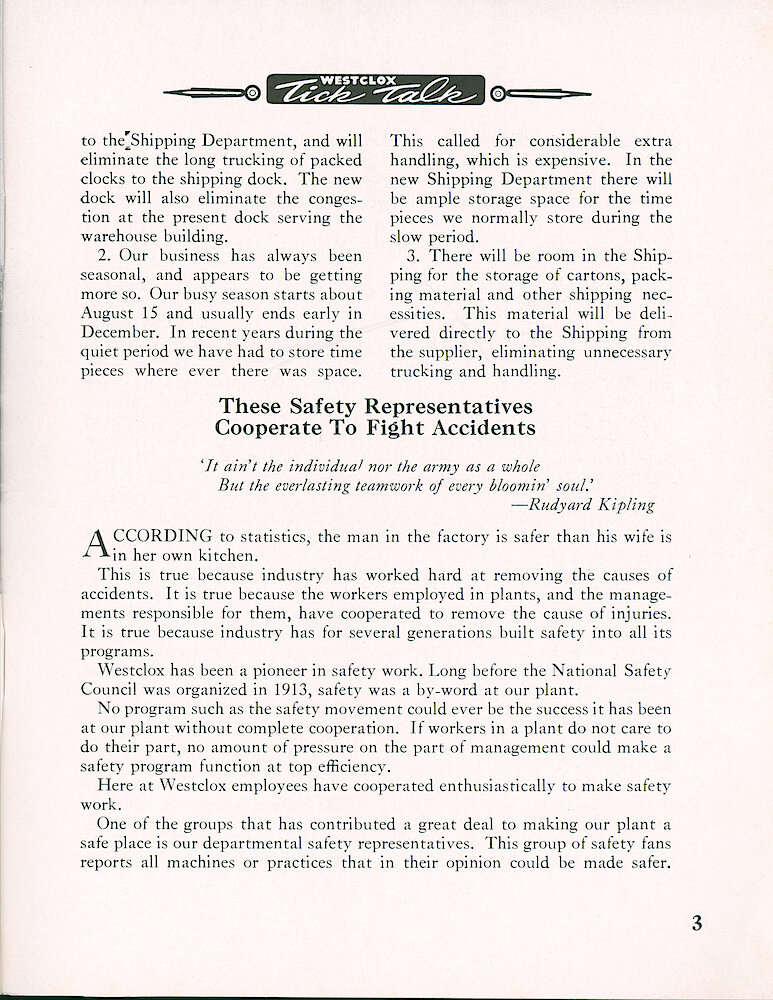 Westclox Tick Talk, January 1957, Vol. 42 No. 1 > 3. Factory: "Shipping Dock To Be Built On Coal Company Land Purchased By Westclox"