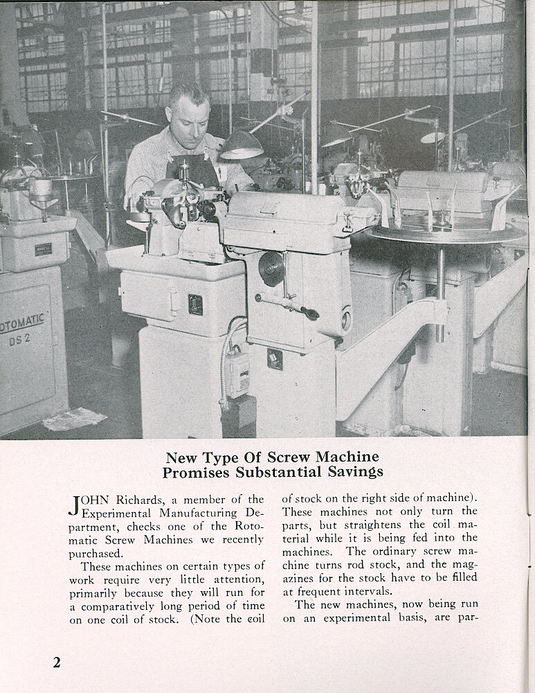 Westclox Tick Talk, February 1957, Vol. 42 No. 2 > 2. Manufacturing: "New Type Of Screw Machine Promises Substantial Savings"