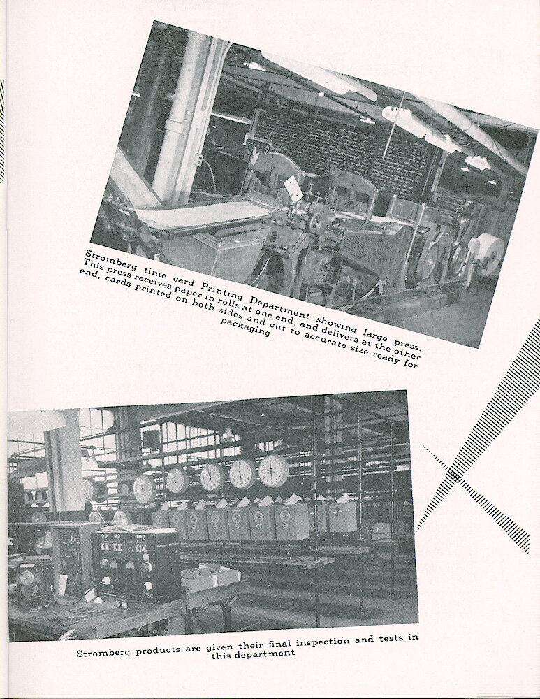 Westclox Tick Talk, March 1957, Vol. 42 No. 3 > 35. Corporate: "Stromberg Time Corporation Subsidiary Of General Time Corporation, Thomaston, Connecticut"  Pictures Of Stromberg Time Card Printing Department And Inspection.