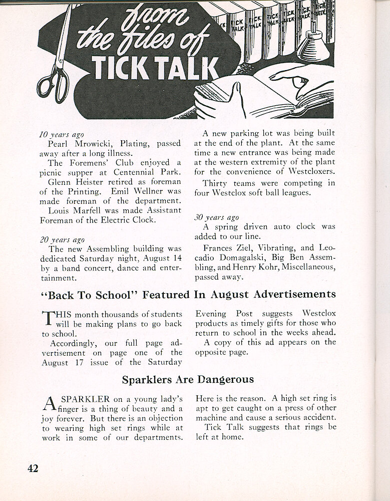 Westclox Tick Talk, August 1957, Vol. 42 No. 4 > 42. Marketing: Advertising Caption: "&039;Back To School&039; Featured In August Advertisements" Our August 17, 1957 Saturday Evening Post Ad Appears On The Next Page.